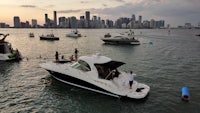 a group of boats in a body of water