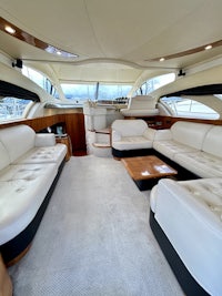 the interior of a luxury motor yacht